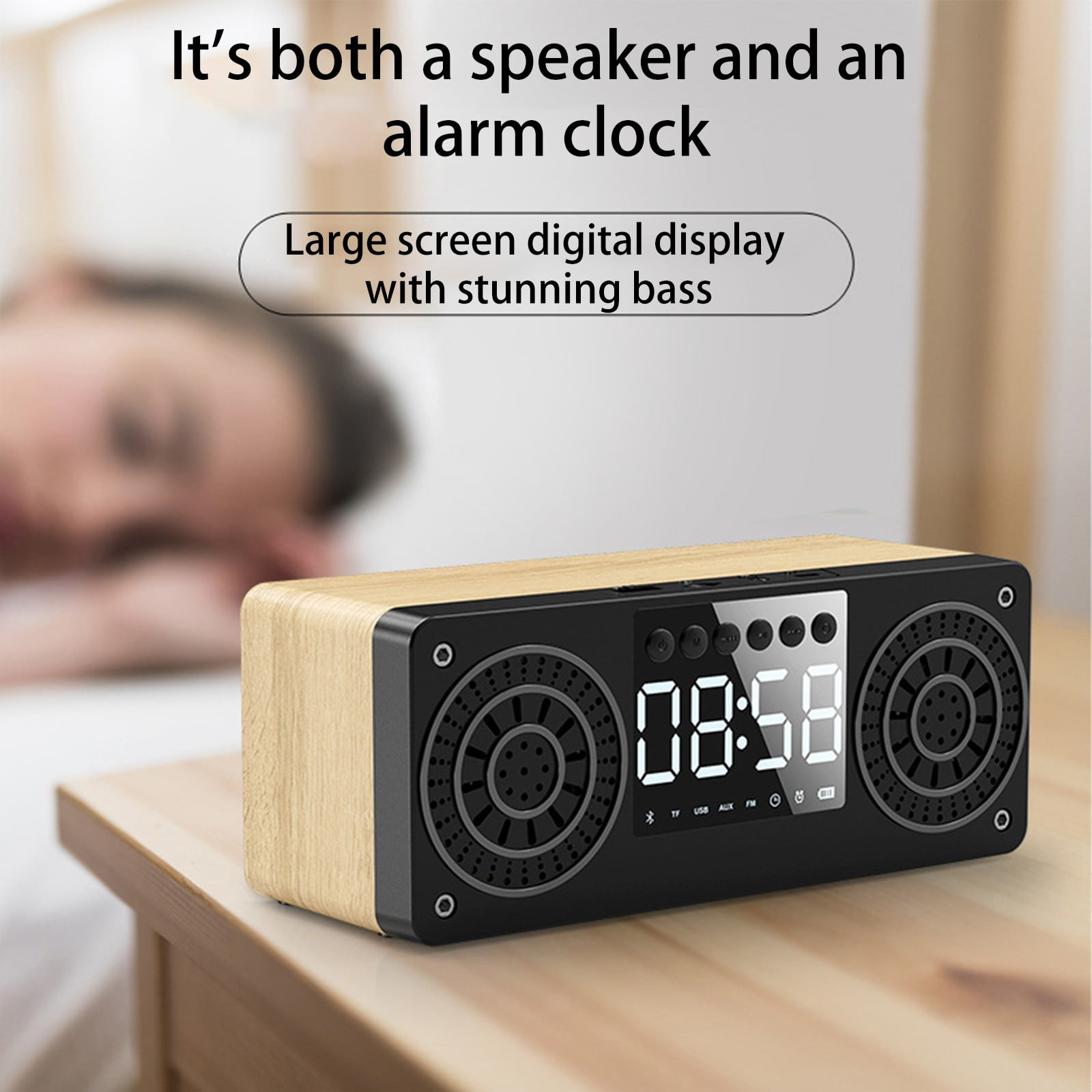 maho A10 Wooden Clock Multi-function Bluetooth Audio U Disk Card Gift Gift Mobile Phone Computer Speaker Bluetooth Speaker for Gift, Shower, Party, Home, Travel