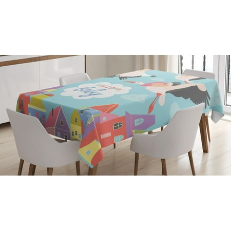 

Baby Shower Tablecloth Storks Flying over Town Delivering Babies Cartoon City New Born Announcement Rectangular Table Cover for Dining Room Kitchen 60 X 90 Inches Multicolor by Ambesonne
