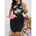 thumbnail image 4 of Plus Size Black Floral Halter Neck Bodycon Dress With Cinched Waist, 4 of 6