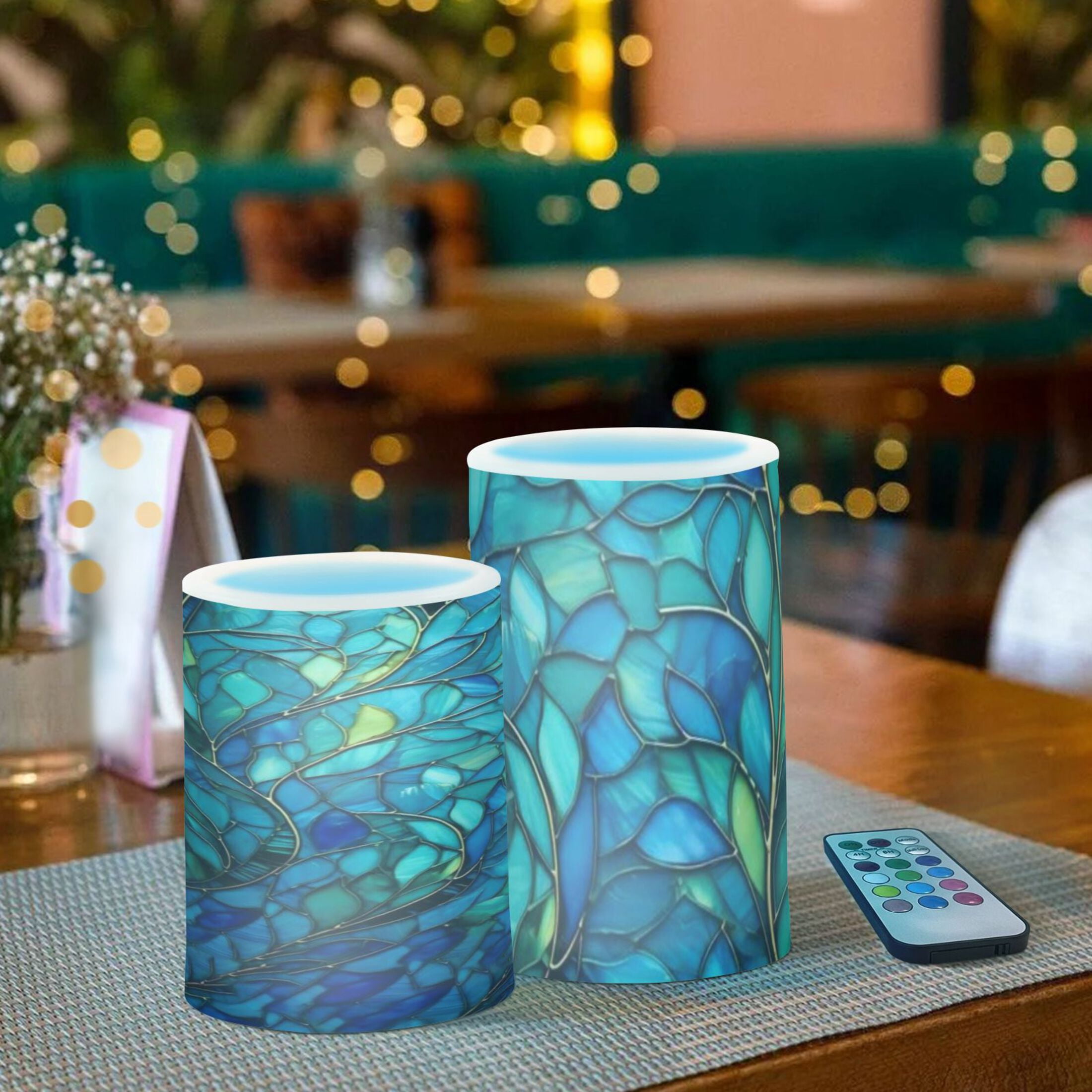 Glass Art Flickering Flameless Candles Battery Operated with Remote Timer LED Pillar Candles Set of 2