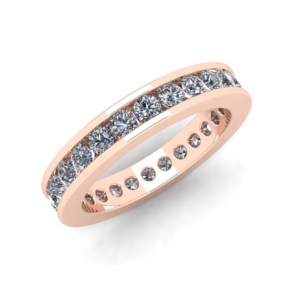 Natural 1.75Ct Round Cut Diamond Classic Channel Set Women's Anniversary Wedding Eternity Band Ring Solid 14k Rose Gold H SI2