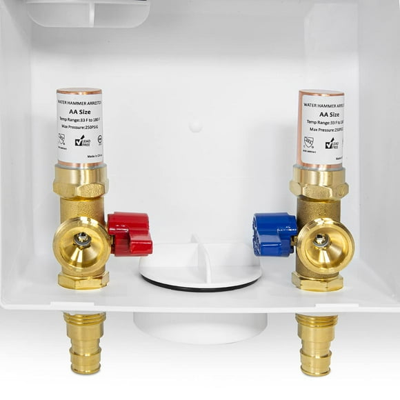 EFIELD Washing Machine Outlet Box, 1/2" Pex-A F1960 Expansion Connection x 3/4" MHT Connection, with Copper Water Hammer Arrestor, Center Drain with Brass 1/4 Turn Valves