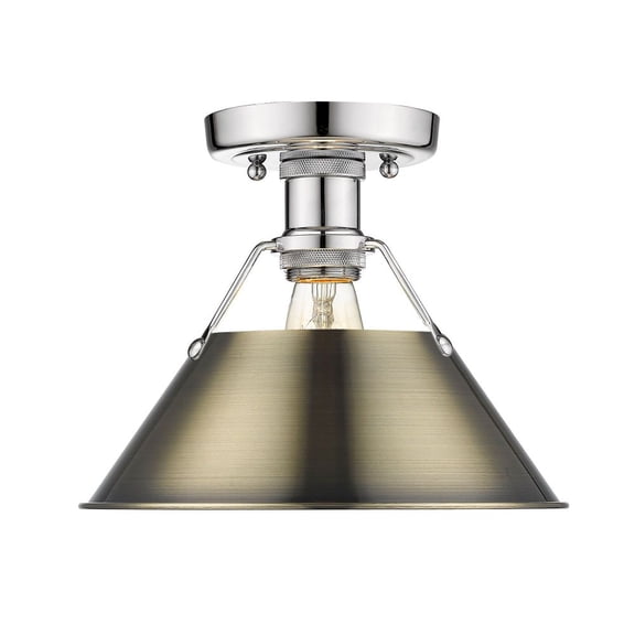 3306-FM CH-AB-Golden Lighting-Orwell - 1 Light Flush Mount 8 Inches Tall and 10 Inches Wide-Chrome Finish-Aged Brass Shade Color