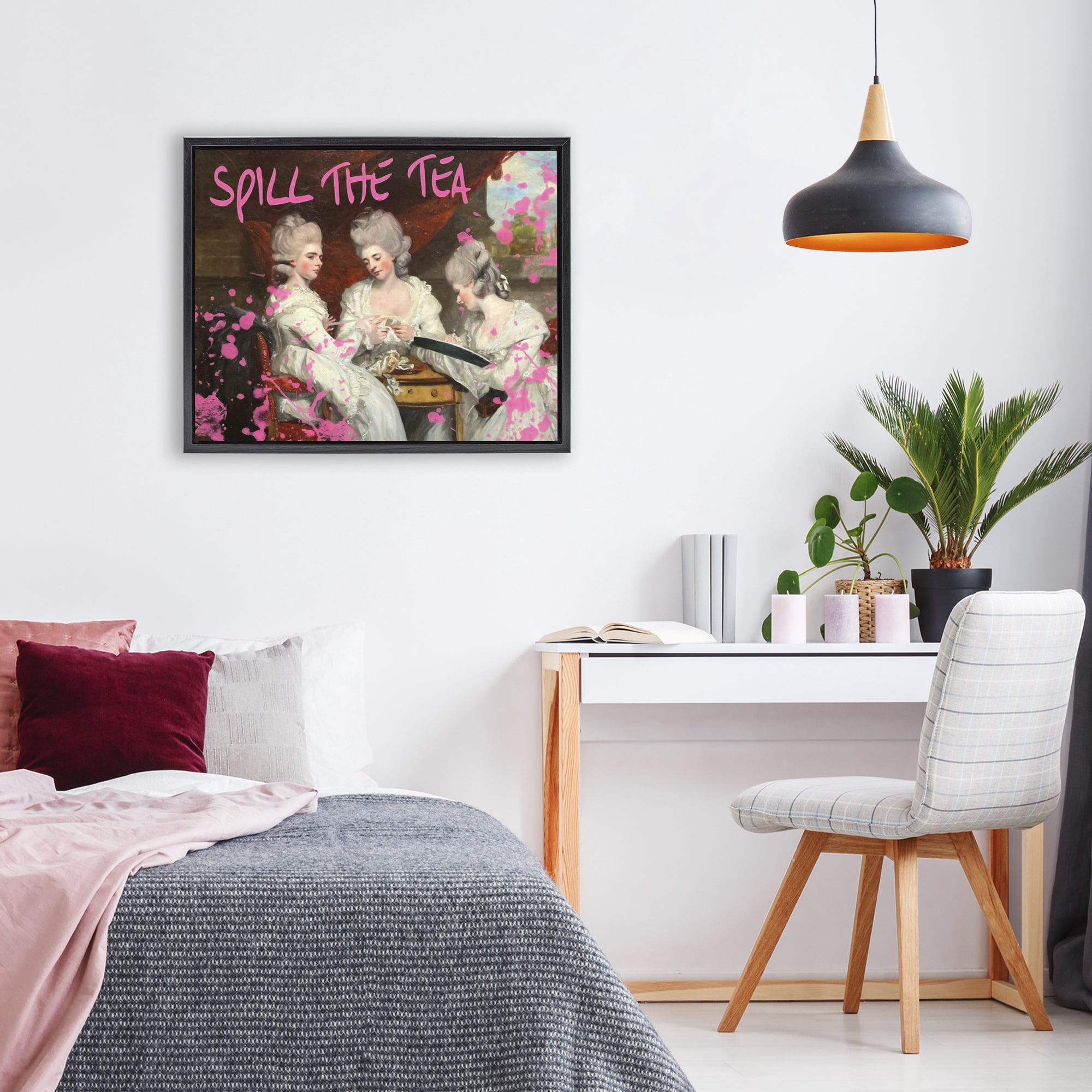 Stupell Industries Spill The Tea Iconic Ladies Black Framed Floater Canvas Wall Art, design by Grotto Studios