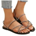thumbnail image 2 of IUJSOY Womens Rhinestone Sandals Strappy Slides Cirsscross Strap Slip on Open Toe Flat Sandals, 2 of 9