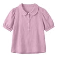 thumbnail image 6 of Comfortable Linen Shirt for Women Peter Pan Collar Short Bubble Sleeve Button Down Textured Casual Pink 2XL, 6 of 8