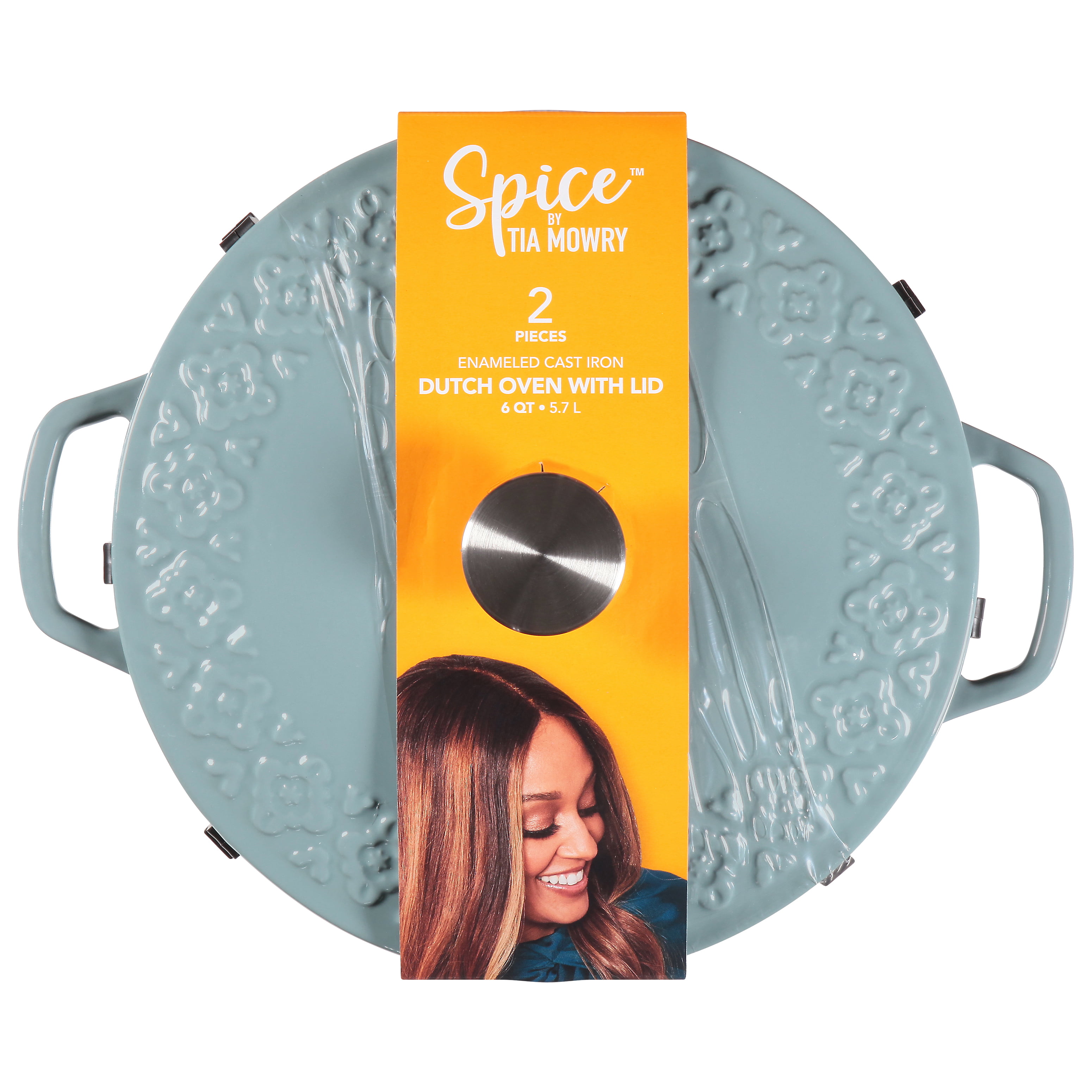 Spice by Tia Mowry Savory Saffron 6-Quart Cast Iron Dutch Oven - Aqua Blue  