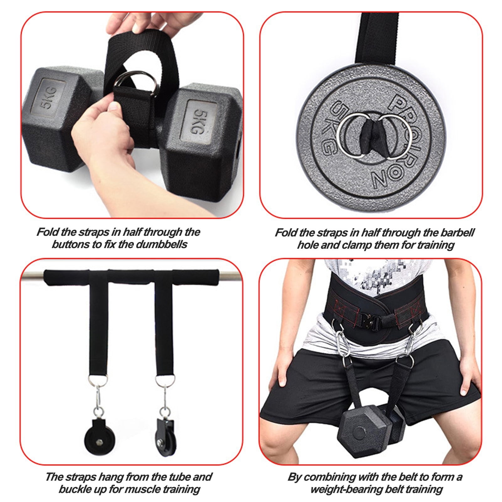 Sportteer Dumbbell Straps Workout Belts 2Pcs T Bar Row Straps Multifunction Fitness Ropes Wear Resistant Strong Load-bearing Dumbbell Straps Barbell Strap
