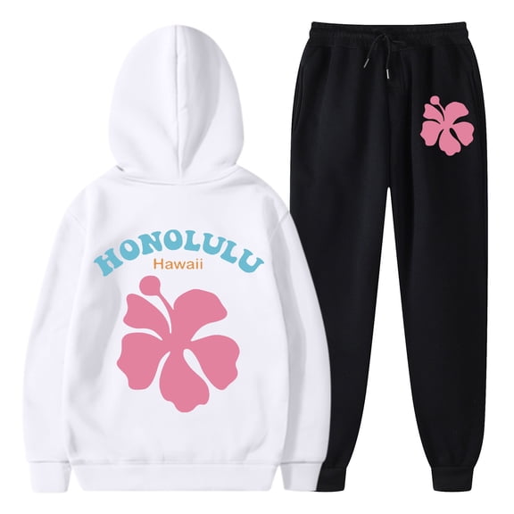 Valora Women Fashion Outfit Women s Two Piece Outfit Set Hoodie Sweatshirt and Long Sweatpants Jogger Workout Set for Fall Tracksuit White L