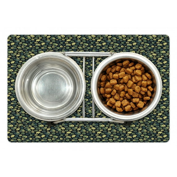 Succulent Pet Mat for Food and Water, Exotic Plants Repetition on Dark, Non-Slip Rubber Mat for Dogs and Cats, 18" X 12", by Ambesonne