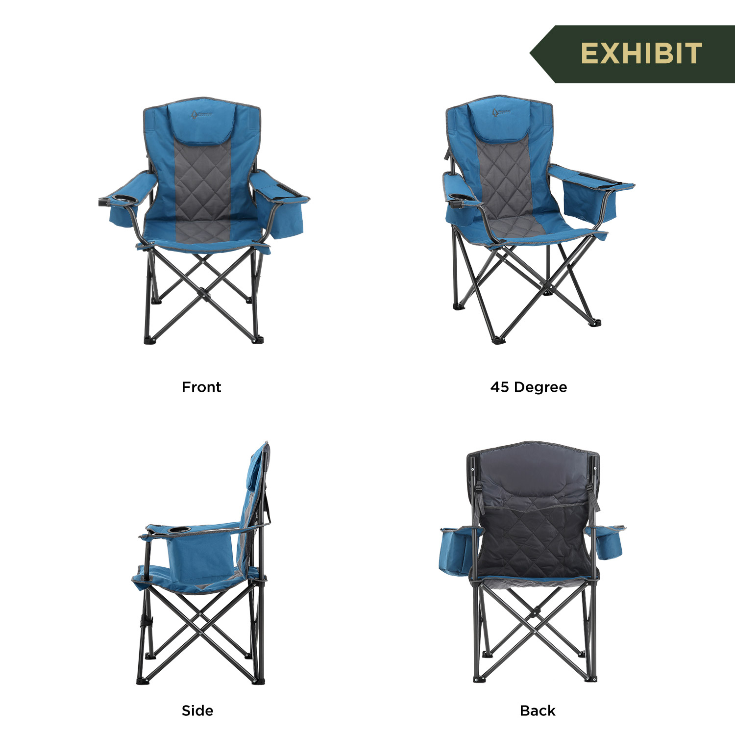 ARROWHEAD OUTDOOR Portable Folding Camping Quad Chair w/ 6-Can Cooler, Cup & Wine Glass Holders, Heavy-Duty Carrying Bag, Padded Armrests, Headrest, Supports up to 450lbs, USA-Based Support (Blue) - image 2 of 6
