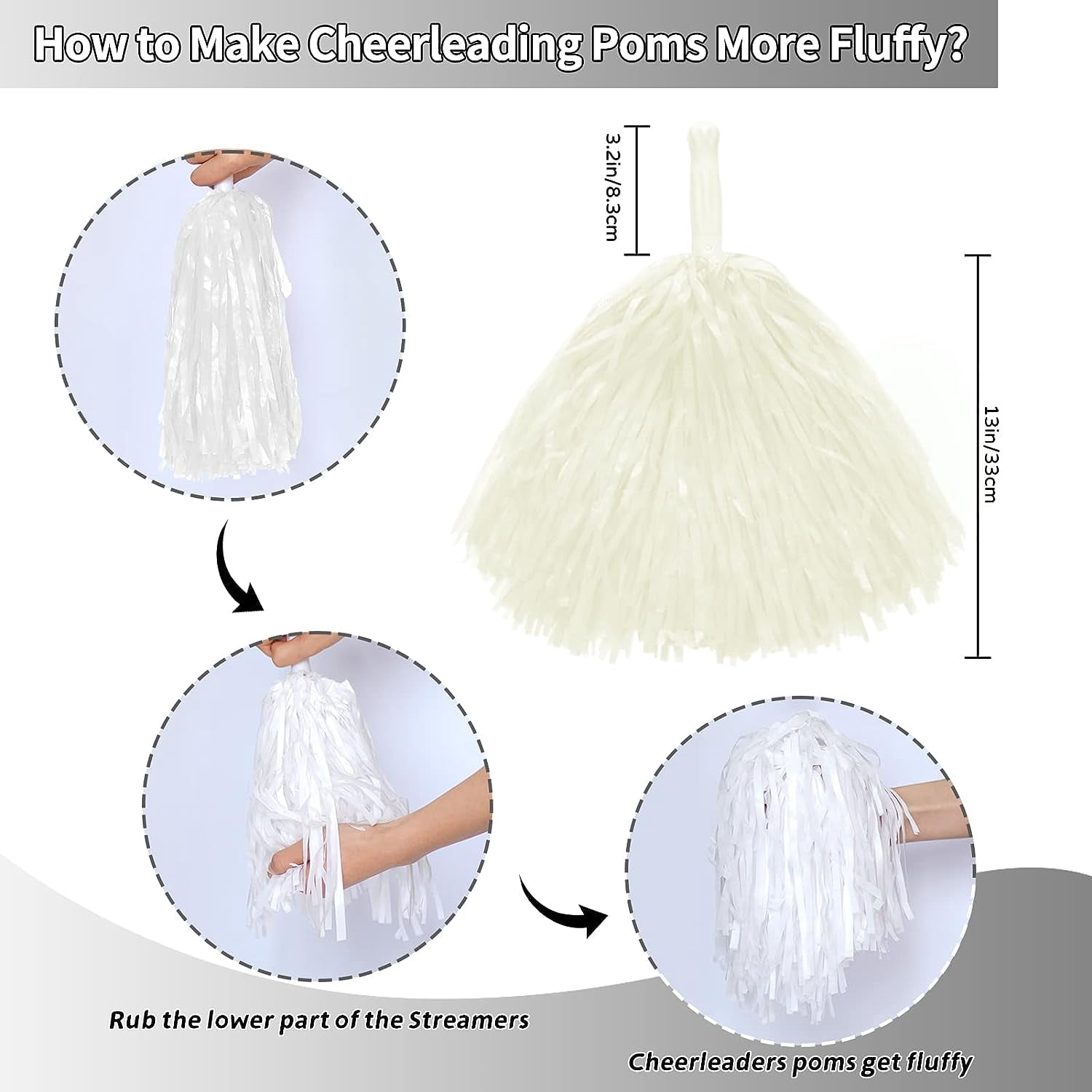 LINLIN 12Pcs Metallic Cheerleading Pom Poms with Cozy Handle, Adorable Cheerleader Pompoms Hand Flowers for Kids Adults Ball Dance Sports Team Spirit Cheering Fancy Dress Night Party
