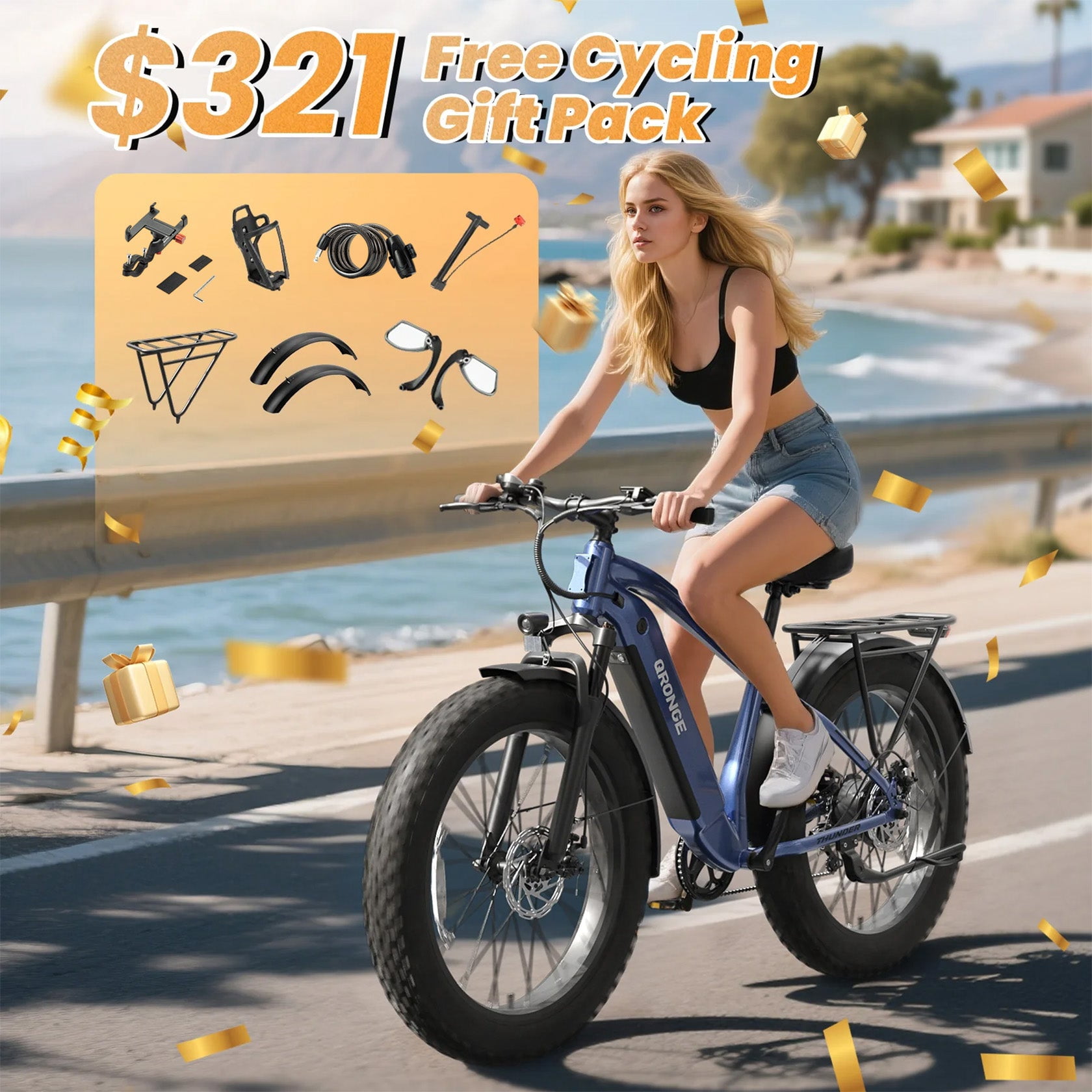 Qronge 26" Electric Bikes for Adults 1800W Peak 70Miles Max Range Fat Tire Ebike 28 mph Top Speed 48V 15AH Battery E-Mountain Bikes, UL2849 by SGS