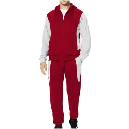 guisaled Casual Tracksuit for Men Long Sleeve Full Zipper Sweat Suit Running Jogging Athletic Sports Drawstring Set
