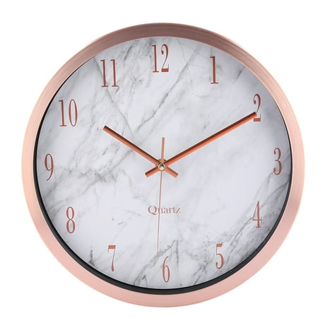 Marbling Design Round Aluminum Alloy Frame Wall Clock Household Office Mute Clock Wall Decor - Rose