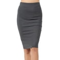 thumbnail image 1 of Basic Solid Plain Knee Length Cotton Spandex Skirt, Ash Gray, Large, 1 of 3