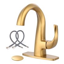 Wowow Gold Single Hole 1-Handle Bathroom Sink Faucet with Drain and Deck Plate