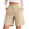 thumbnail image 2 of SAHFX Shorts for Women Wide Leg Shorts High Waisted Linen Shorts Women Bermuda Knee Length Shorts Elastic Waist Shorts Women Lounge Shorts Straight Leg Pants with Pockets Modest Shorts for Women, 2 of 7