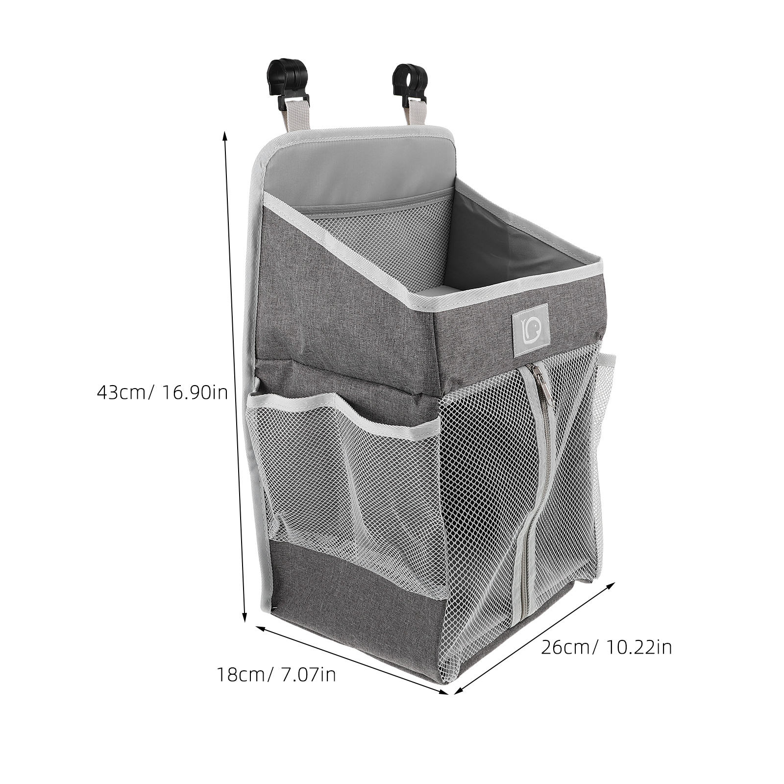 TEHAUX Baby Bedside Storage Bag Dark Grey Polyester Organizer for Nursery and Home, 1 Pack, Multi-Pocket Design