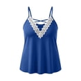 thumbnail image 7 of TEAJOPSUU Women's Plus Size Cami Tops Spaghetti Straps V Neck Sleeveless Tank Tops Trendy Lace Trim Crisscross Front Solid Summer Camisole Shirts Blue, 7 of 7