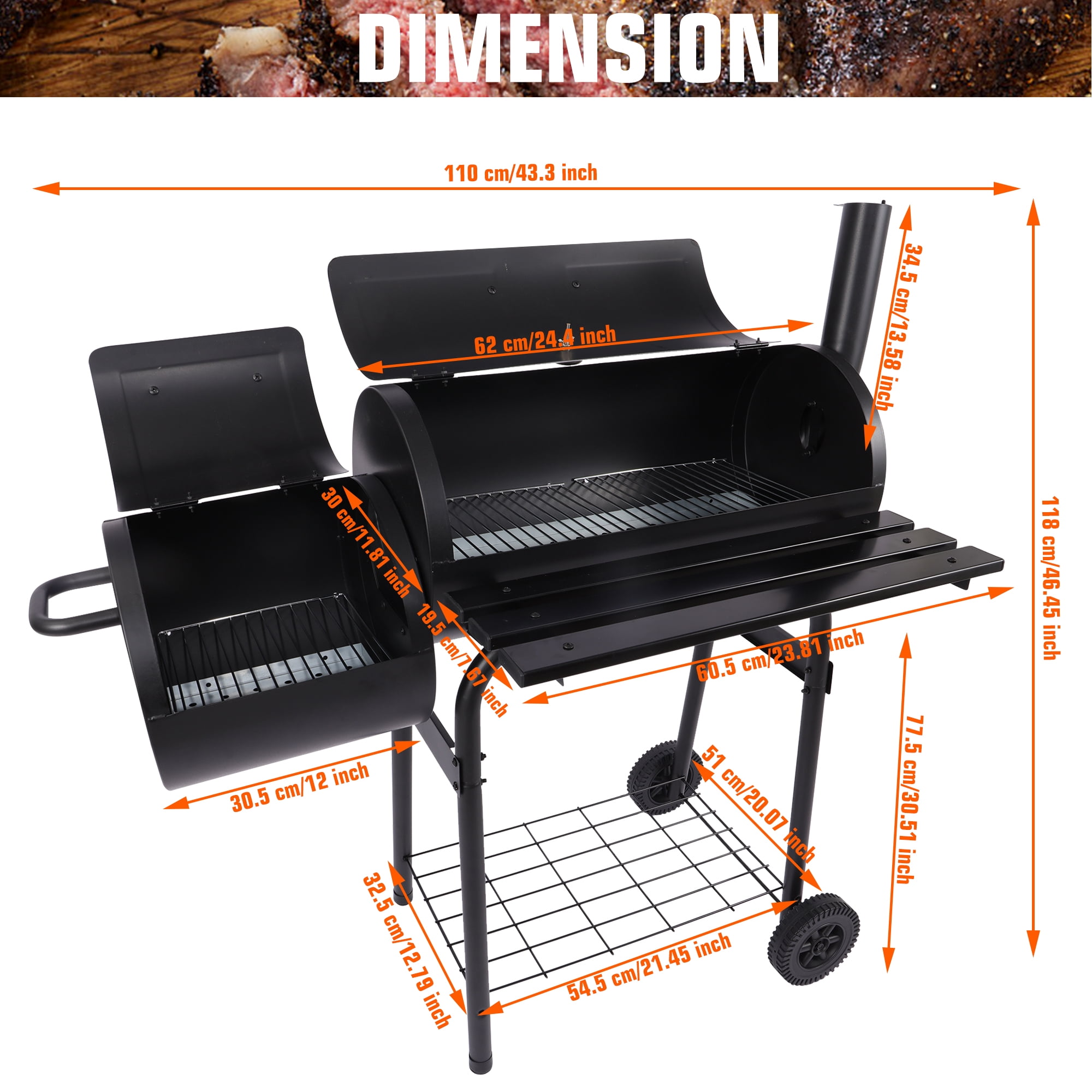 YouLoveIt 26" Charcoal Mini Barrel Grill, Side Shelf