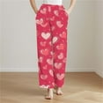 thumbnail image 4 of ABATAB Valentine's Day Fuzzy Pajama Pants for Women Elastic Waist Cute Heart Print Fleece Lounge Pants Winter Pj Bottom with Pockets, 4 of 5