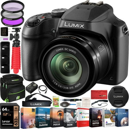 Panasonic Lumix FZ80 4K Digital Camera with 20-1200mm Lens 60x Optical Zoom Power O.I.S. Stabilization DC-FZ80 Bundle With Deco Gear Camera Bag Case + Filter Kit + Photo Video Software & Accessories