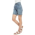 thumbnail image 4 of Women's Relaxed High Waisted Capri Bermuda Denim Cut Off Mom Shorts, Light Denim, X-Large, 4 of 5