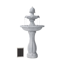 XBrand 44" H White Fiberglass/Resin 2-Tier Solar Water Fountain w/ Solar Panel and Auto-Shut Off Pump, Solar Garden Fountain, Tall Outdoor Fountain, Two Tiered Birdbath Fountain