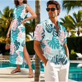 thumbnail image 3 of Jeiento Tropical Leaves Matching Outfits for Couples Women Summer Dresses Mens Hawaiian Shirt Matching Cruise Outfits for Couples Slit Maxi Sundress Hawaiian Family Matching Outfits, 3 of 6