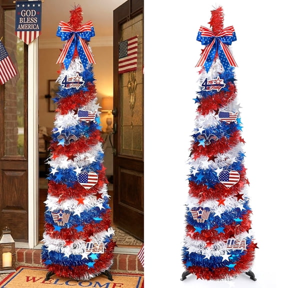 Ayieyill 4th of July Decor Patriotic Decorations, 5ft Patriotic Tree Independence Day Tree, Pop Up American Tree for Memorial Day & Veterans Day Decor Indoor