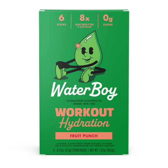 Waterboy Workout Hydration Sugar-Free  Electrolyte Powder Packets, Fruit Punch, 6 Count