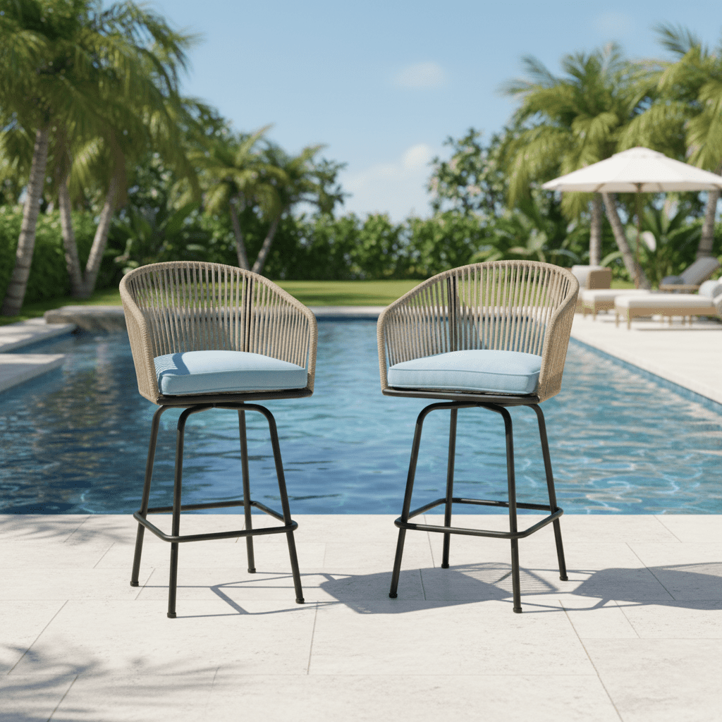 Segmart Patio Bar Stools Set of 2, Outdoor Rattan Bar Chair , Patio Height Tall Outdoor Stools with Armrests ,Backrest, suitable Backyard, Garden, Pool, Balcony and Deck- blue