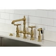 thumbnail image 2 of Kingston Brass KS7277BEXBS Essex Two-Handle 4-Hole Deck Mount Bridge Kitchen Faucet with Brass Side Sprayer in Brushed Brass, 2 of 8