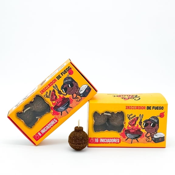 Coco Boom! Iniciador de Fuego de Fibra de Coco 100% Natural - 24 Piezas para Encender Carbón, Leña, Fogatas, Chimeneas y más