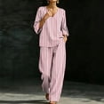 thumbnail image 6 of Women Striped Casual Two Piece Outfit, V-Neck Three Quarter Sleeve Top And Wide Leg Pants, Soft Loose Fashion Co-Ord Set For Everyday Leisure Wear Watermelon Red L, 6 of 7