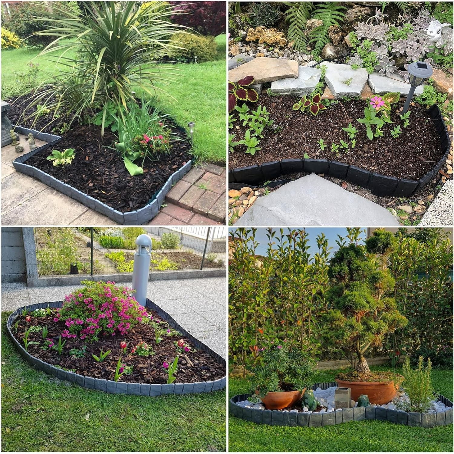 FTCBXT Edging for Landscaping,Landscape Edging Border, 24 Ft Plastic Garden Edging Border, Imitation Stone Fence for DIY Outdoor Yard Landscaping (30 Pcs, Black)