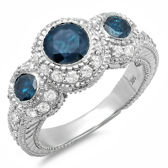 Dazzlingrock Collection 2.38 Carat (ctw) 14K Blue And White Diamond Engagement 3 Stone Ring 2 1/2 CT, White Gold, Size 7.5