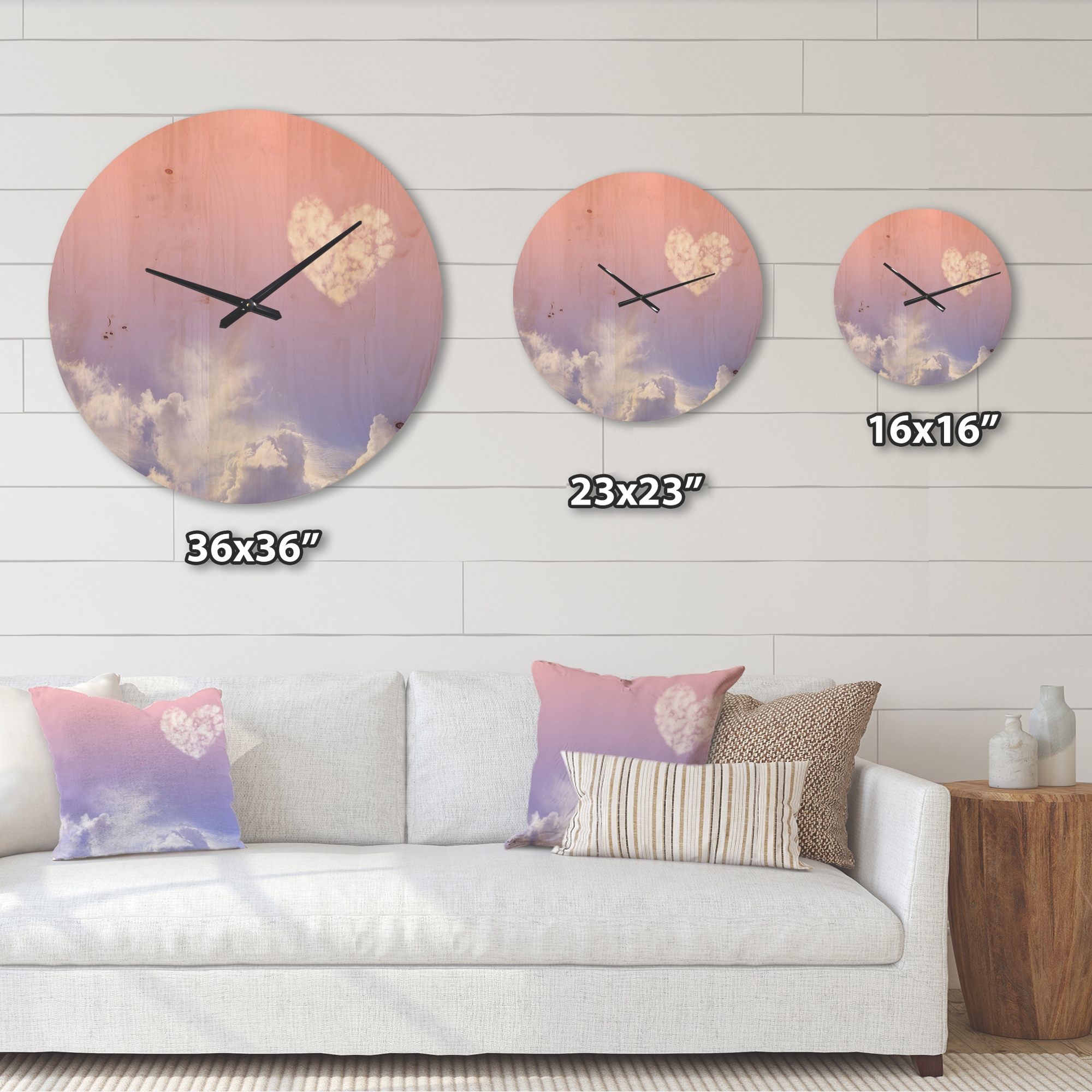 Designart 'Love is in the Air Cloud Heart' Modern Wood Wall Clock