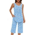 thumbnail image 5 of AKOEE Cotton Pajamas Loungewear Women 2 Piece Solid/Floral Print Sleeveless Pleated Tank Top with Knee Length Short Pants Sets (X-Large, Light Blue 03), 5 of 7