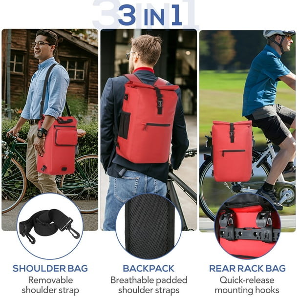 Alforja impermeable para bicicleta 3 en 1 bolsa trasera para bicicleta mochila para hombro Walmart en linea