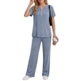 thumbnail image 3 of Fantaslook Two Piece Lounge Sets for Women Summer Outfits Henley V Neck Short Sleeve Tops Wide Leg Pants Matching Sets Trendy Clothes, 3 of 9