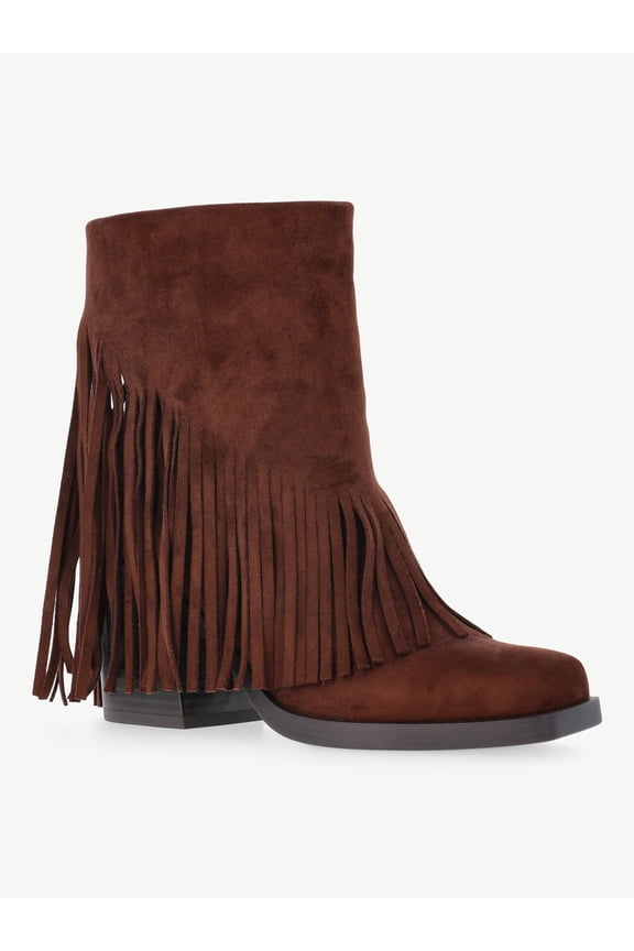Faux Suede Fringe Booties, Women's