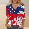 thumbnail image 6 of Xdegoge 4th Of July Tops for Women Patriotic Shirts USA American Flag Tropical Floral Print V Neck Three Quarter Sleeve Casual Loose Fit Summer Holiday Graphic Tees, 6 of 7