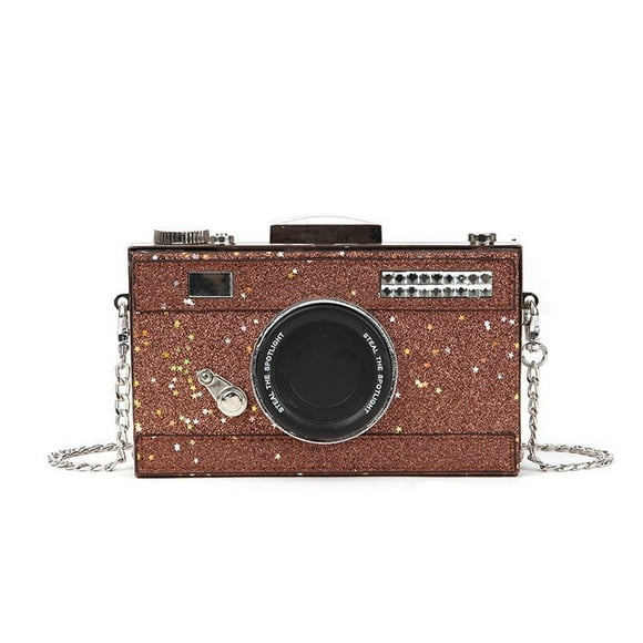 Pompotops Glitter Camera Shaped Bag,Crossbody Bag Evening Clutch Camera Shaped Purse Sparkly Glitter Handbag For Women Clearance