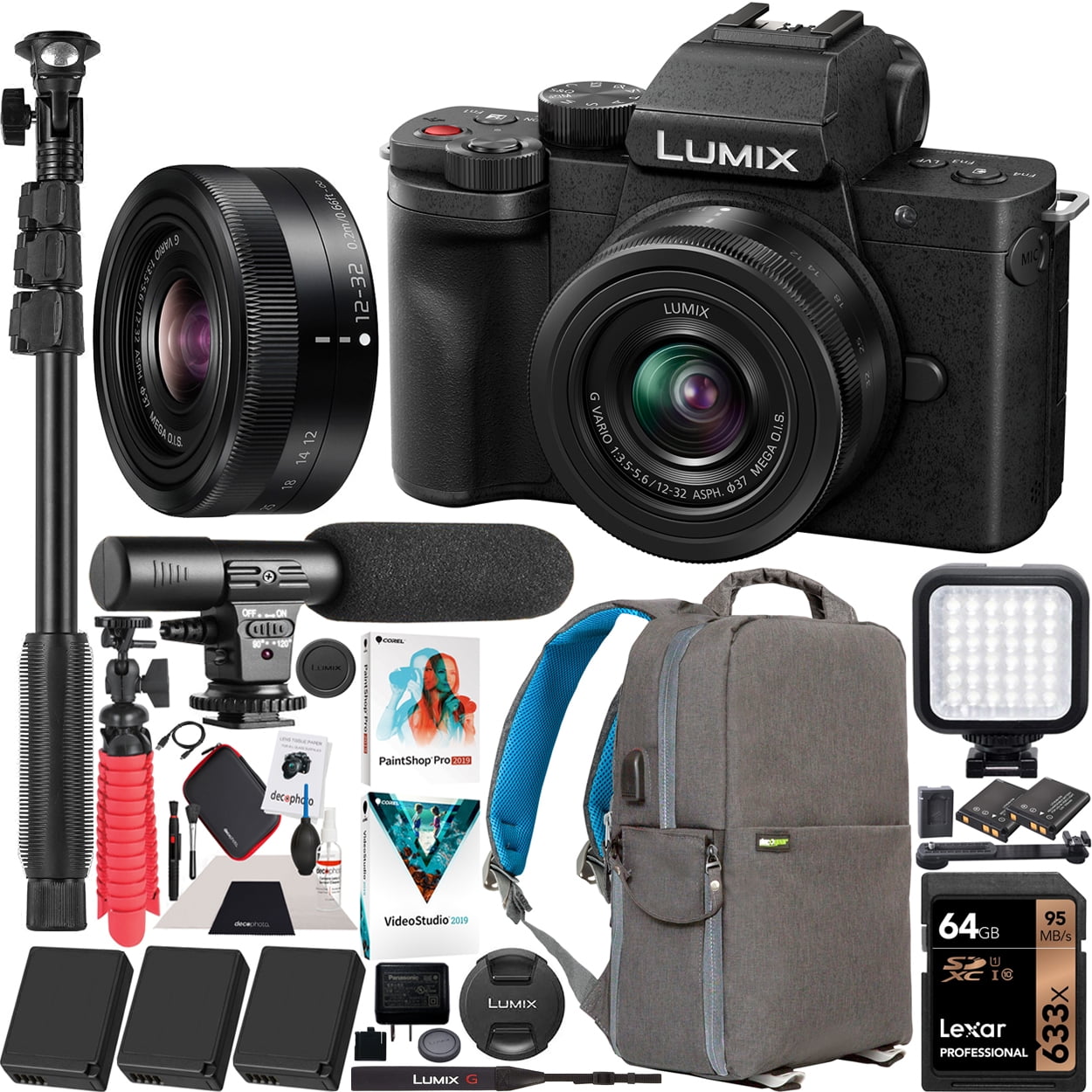 Panasonic Dc G100kk Lumix G100 Mirrorless 4k Vlogging Camera With 12 32mm F3 5 5 6 Lens 3 Battery Bundle Deco Gear Backpack Photo Video Led Microphone Monopod 64gb Software Kit Accessories Panasonic Dc G100kk Lumix G100 Mirrorless 4k Vlogging Camera With 12 32mm F3 5 5 6 Lens 3 Battery Bundle Deco Gear Backpack Photo Video Led Microphone Monopod 64gb Software Kit Accessories