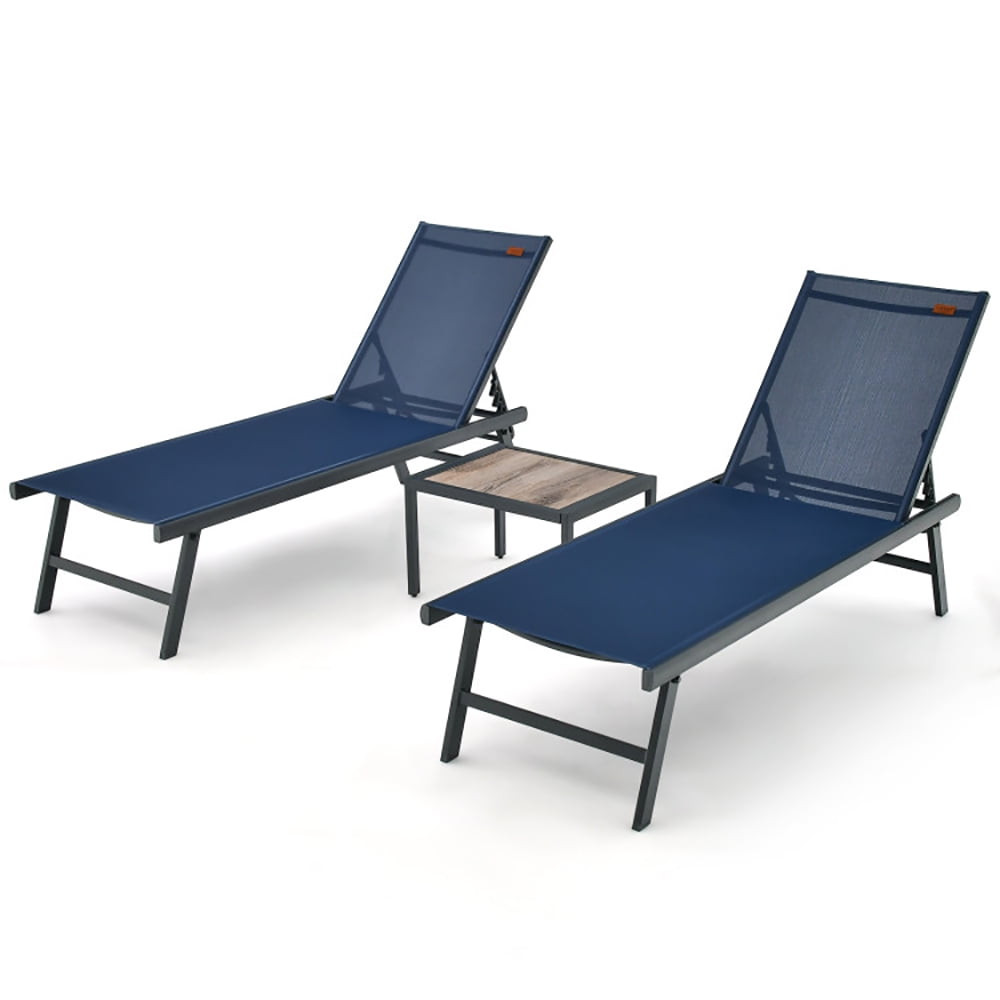 Aimee Lii 3 Pieces Patio Chaise Lounge Chair and Table Set for Poolside Yard, Patio Loungers, Navy