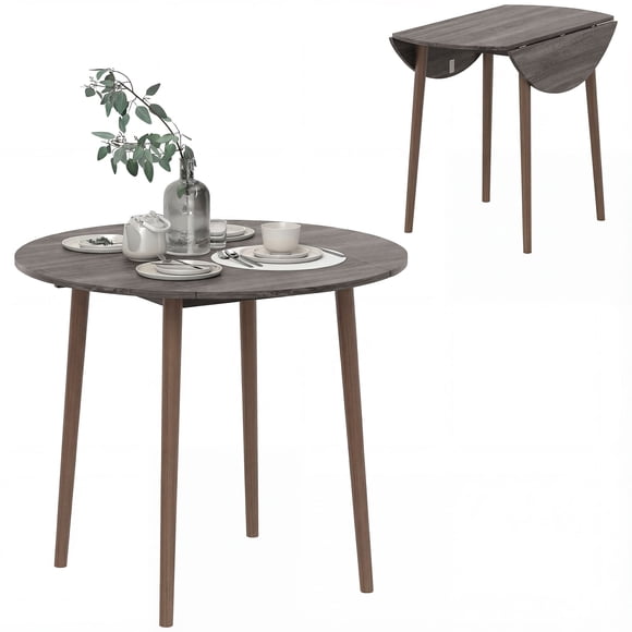 HOMCOM 35" Folding Dining Table with Solid Wood Legs, Distressed Light Grey