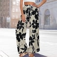 thumbnail image 3 of WTOBBY Women's Summer Floral Print Wide Leg Palazzo Pants with High Waist Elastic Drawstring Side Pockets and Casual Design for Everyday Wear ,Black L, 3 of 7