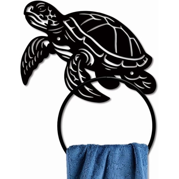 Sea Turtle Metal Towel Ring Summer Hand Towel Holder Ocean Animal Towel Rack Wall Mounted Bath Towel Ring Black Art Towel Holder for Kitchen Home Hanging Gifts Decoration Colorful